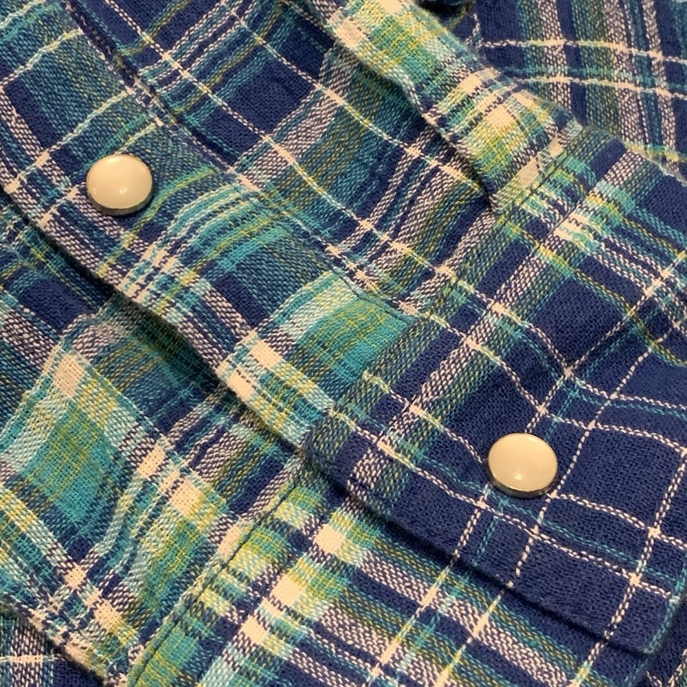 Sundance Cotton Blue Plaid Pearl Button Up Coastal Weekend Western Shirt Medium - Picture 8 of 15